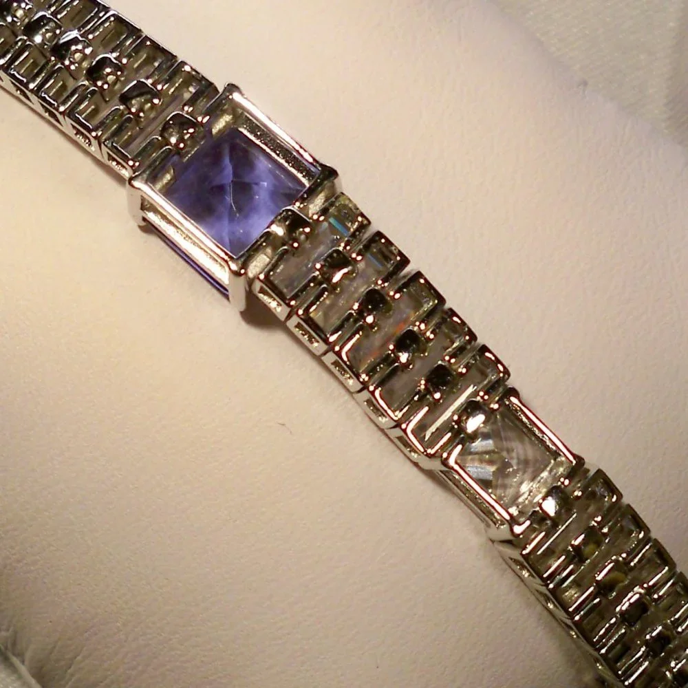 NEW Blue Cubic Zirconias Silver Tennis Designer Bracelet